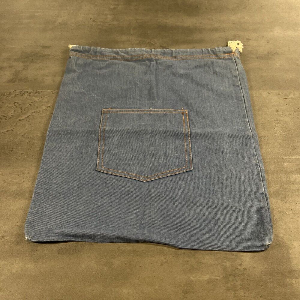 Blue Jean Tote Bag Denim Light Wash Pocket Sack Drawstring Vintage‎ Handmade